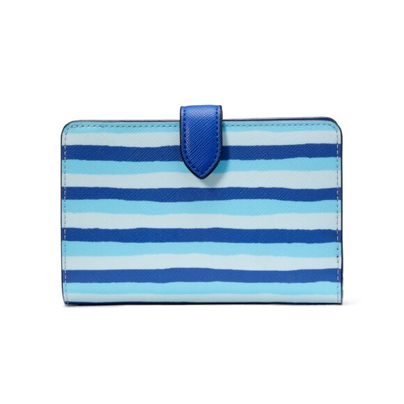New Kate Spade Schuyler Wave Stripe Medium Compact Bifold Wallet Blue Multi - Picture 3 of 3
